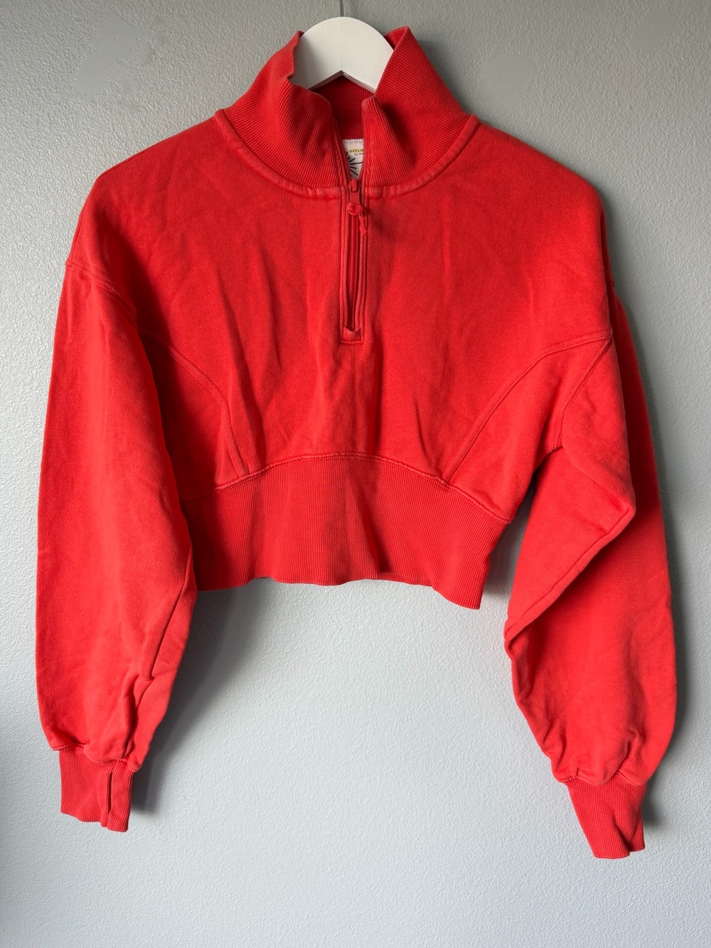 Aerie red orange puff long sleeve cropped quarter zip sweatshirt Women’s sz S